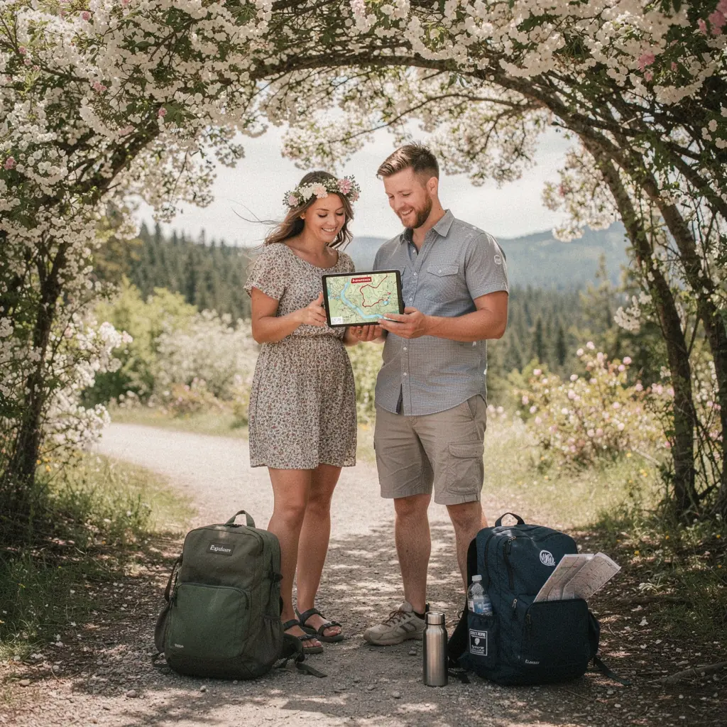 Mapa szlaku turystycznego z zaznaczonymi punktami widokowymi i trasami.