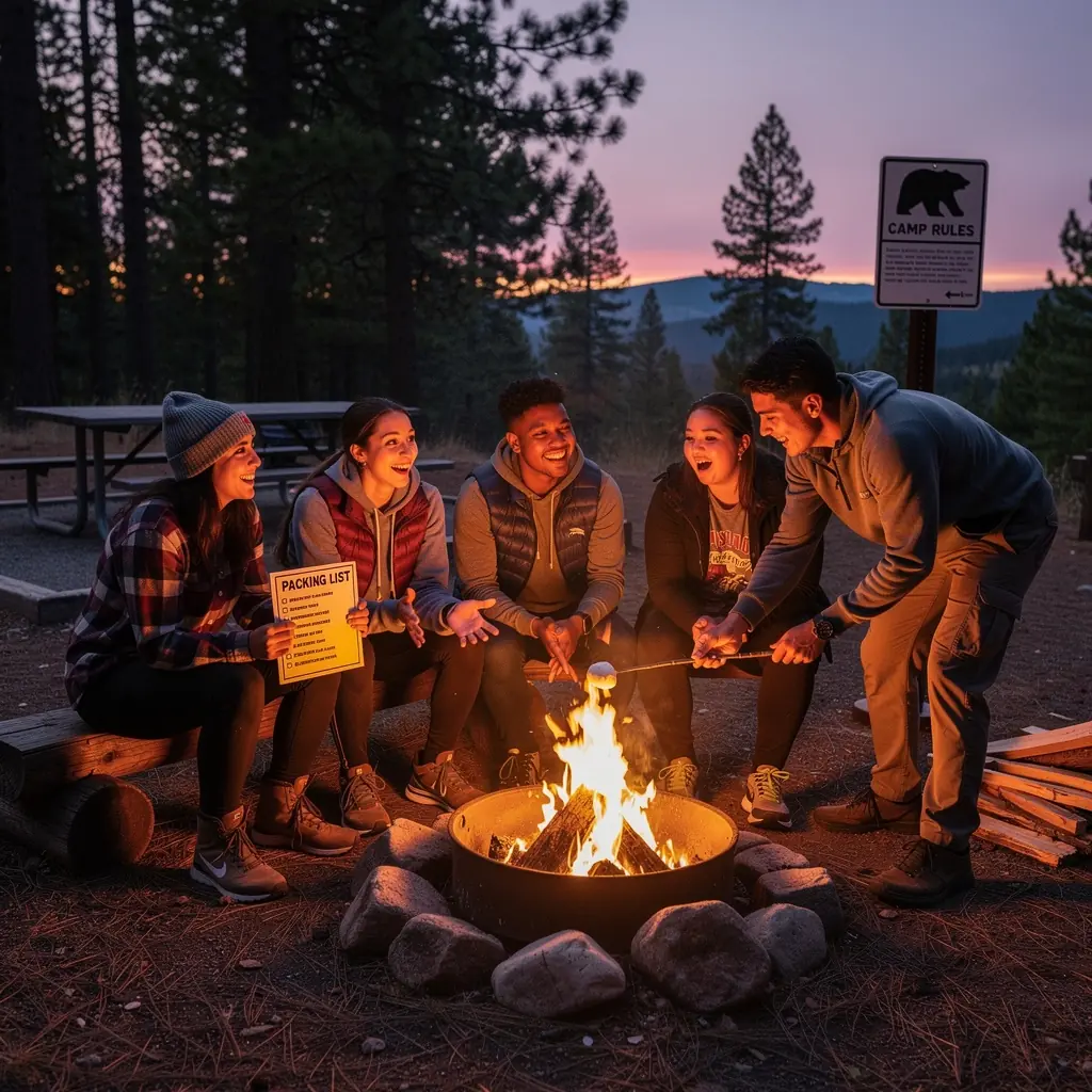 Rodzina spacerująca po szlaku turystycznym z plecakami, otoczona naturą.