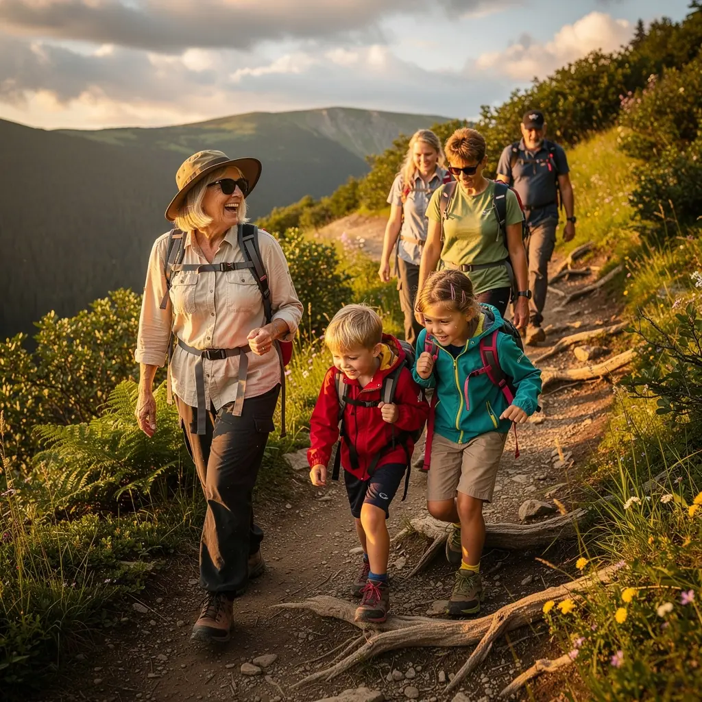 Krajobraz leśny z promieniami słońca przebijającymi się przez liście drzew.