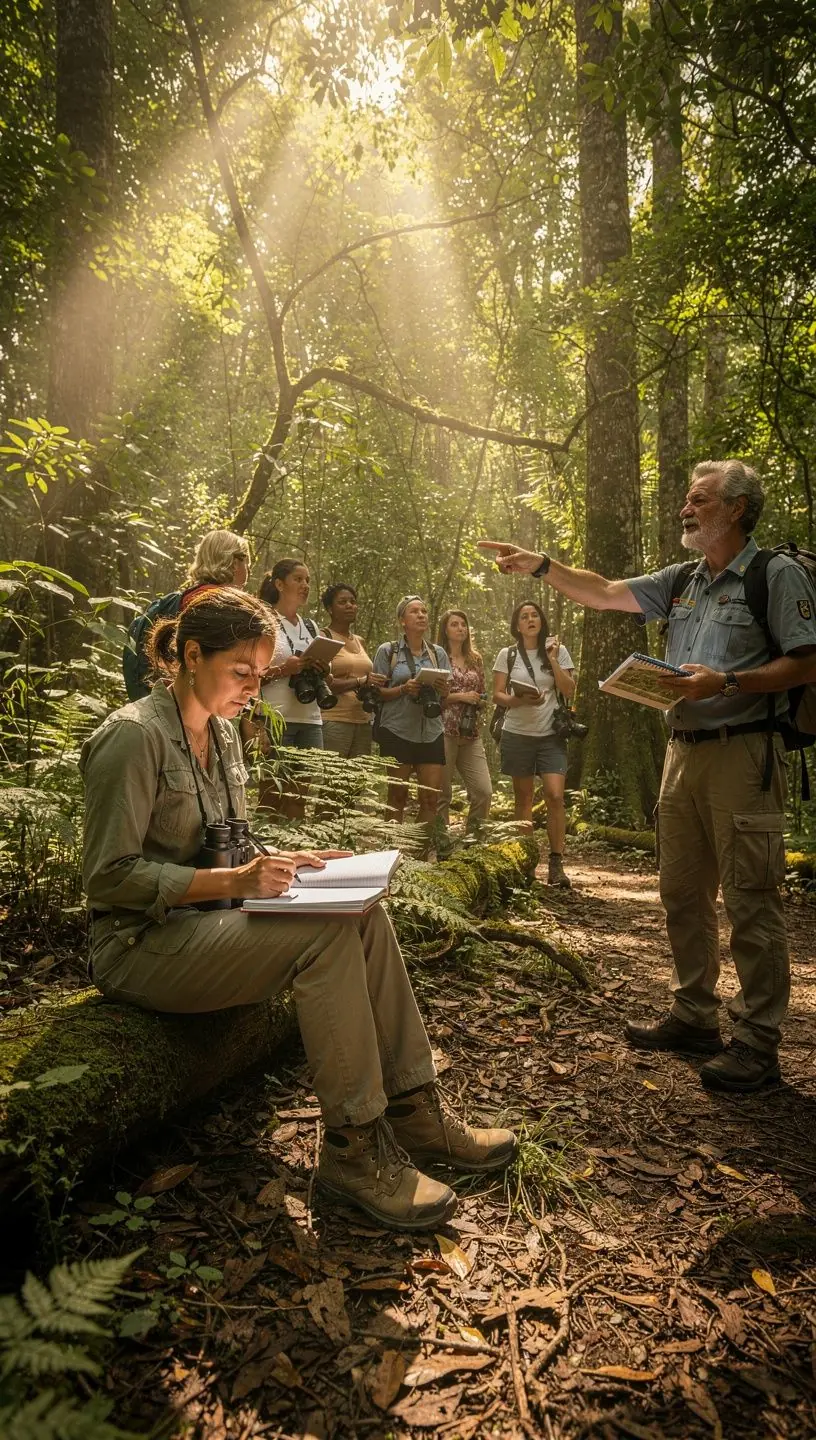 Grupa turystów odpoczywających przy ognisku w otoczeniu natury.