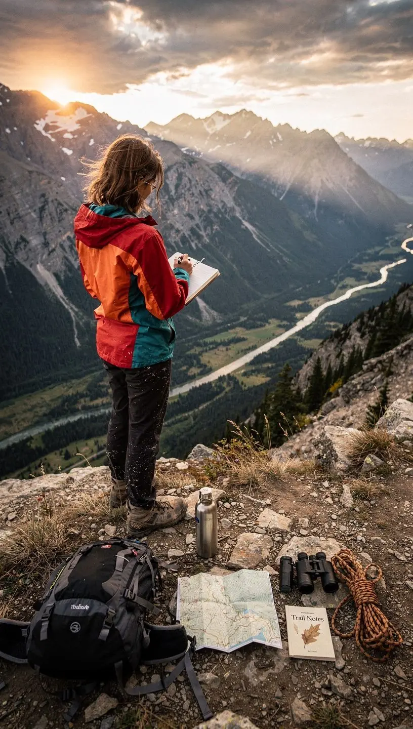 Widok na malowniczy park narodowy z górami w tle i zielonymi drzewami.
